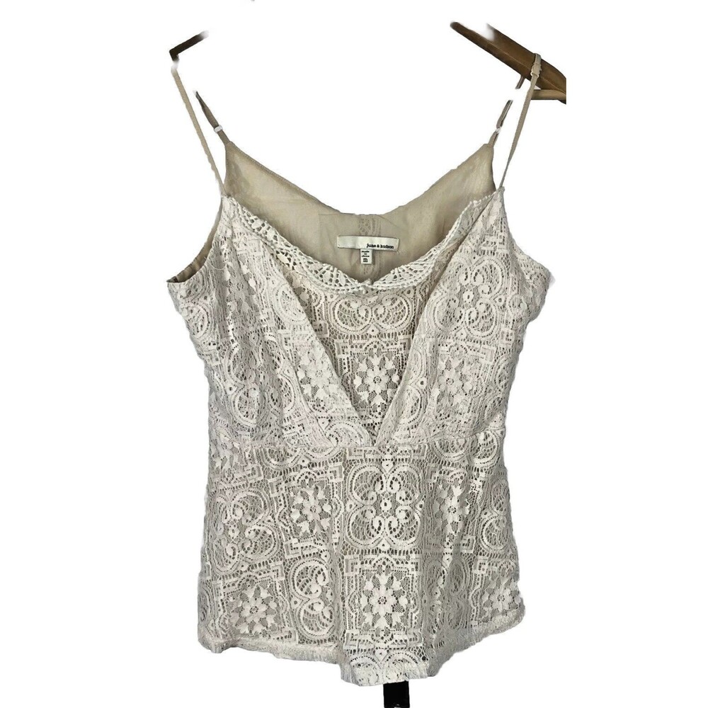 June & Hudson Cream Lace Crochet Cami Top Medium Romantic Cottagecore Boho Tank